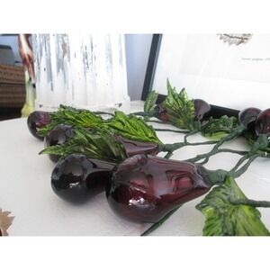 11 Vintage Purple Handblown Glass Grape Eggplant Stems‎ w/ Lucite Acrylic Leaves